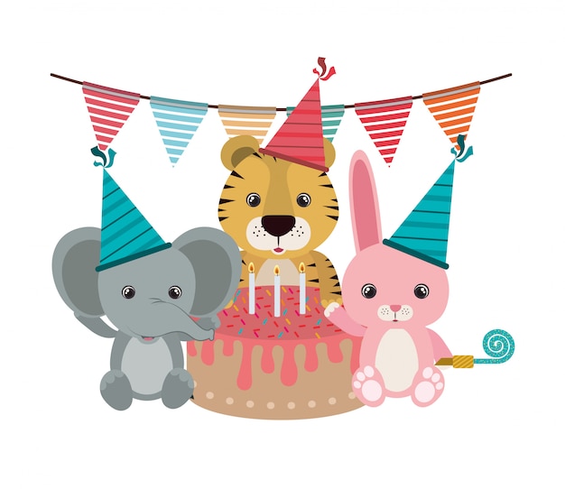 Vector card of birthday celebration with animals