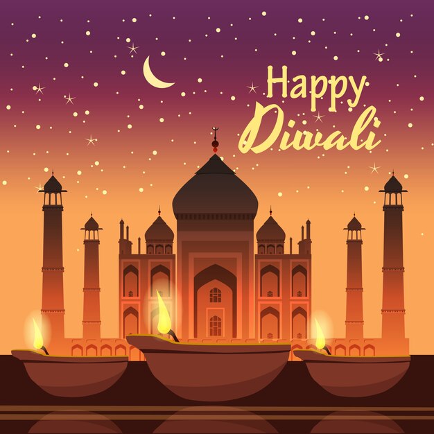 Card design per diwali festival con splendide lampade.