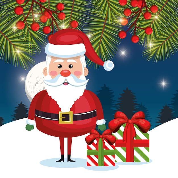 card funny santa gift and pine night 