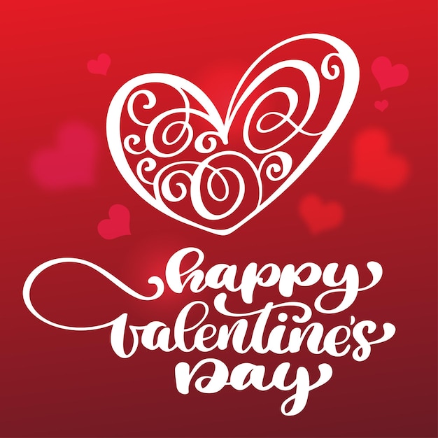 Carta happy valentines day scritta a pennello disegnata a mano con sfondo rosso cuore perfetto per le vacanze