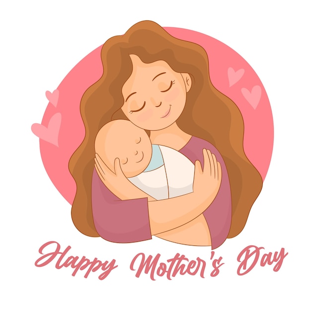 Vector card on mothers day mother holding baby vector for happy mothers day motherhood