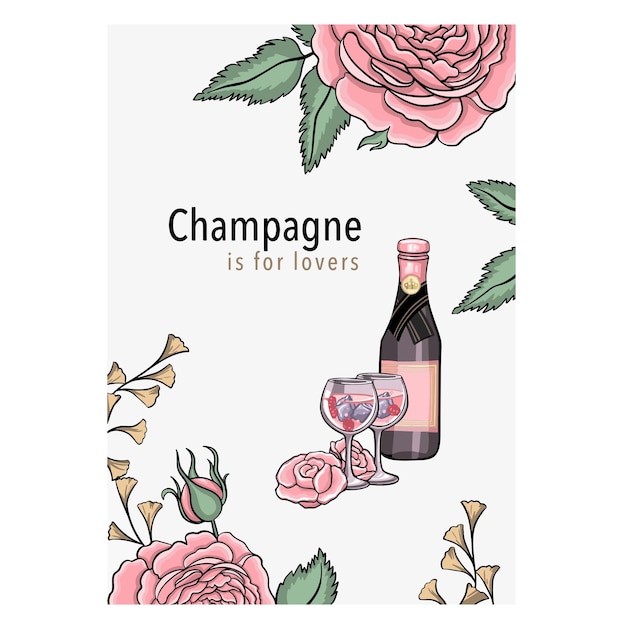 Card pink champagne every day romantic evening vector