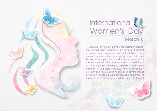 Carta e poster della giornata internazionale della donna in carta tagliata e stile acquerello