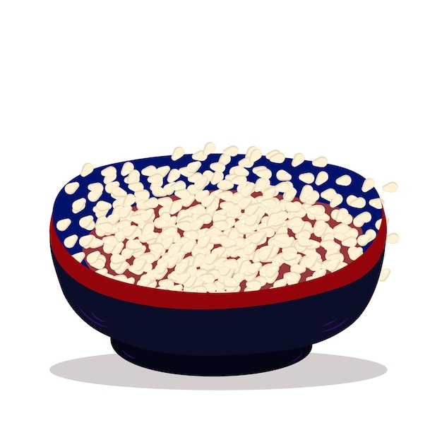 Карточка Рис на тарелке и аппетитный текст Вкусная азиатская еда Векторная иллюстрация