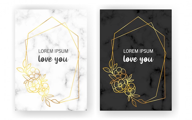 Card Set with, white and black marble and gold lines