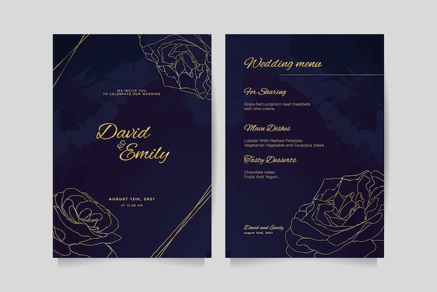 Card Template design for Wedding invitation and Wedding Menu Luxury design style with Golden roses