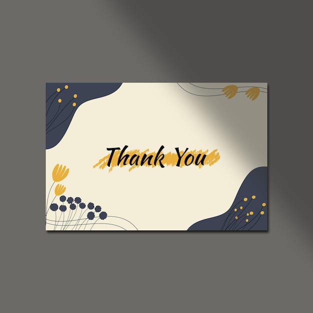 Card template floral wildflowers yellow against blue with message and brush and organic shapes