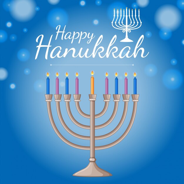 Card template for happy hanukkah festival with blue candles