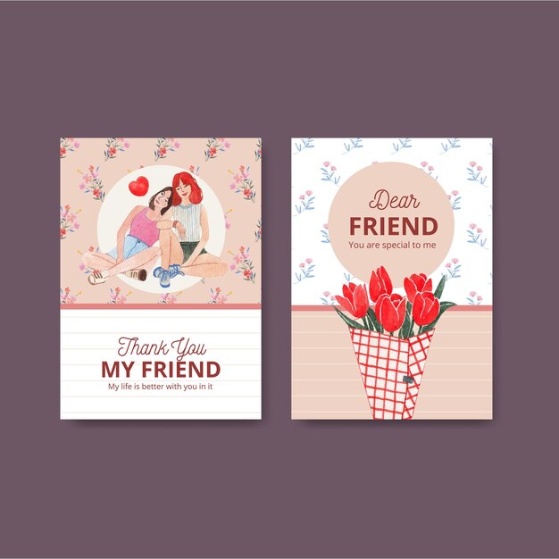 Vector card template with national friendship day concept,watercolor style