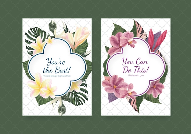 Vector card template with tropical botany concept, watercolor style