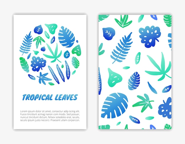 Card templates with doodle jungle leaves