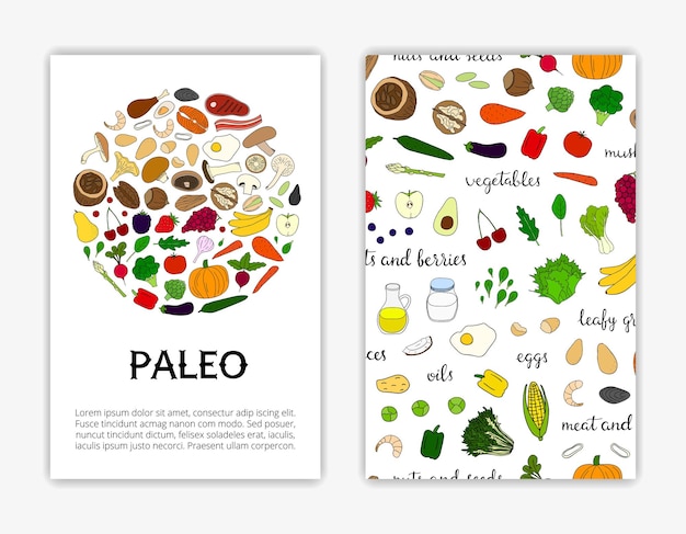 Card templates with paleo diet foods