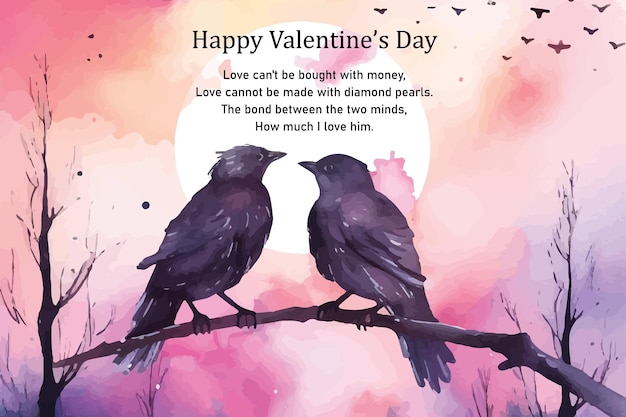 Vector a card that says happy valentine's day with two birds on it