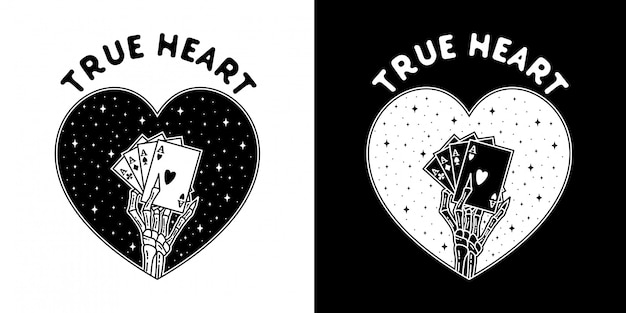 Card True Heart Monoline Love Badge Design