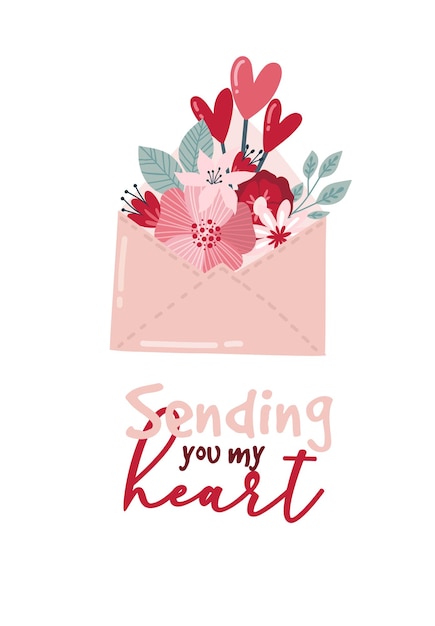 Boho 스타일에서 카드 발렌타인의 날입니다. 보헤미안 로맨틱 컨셉 해피 발렌타인 데이. Boho 무지개, 심장 및 꽃입니다. 벡터