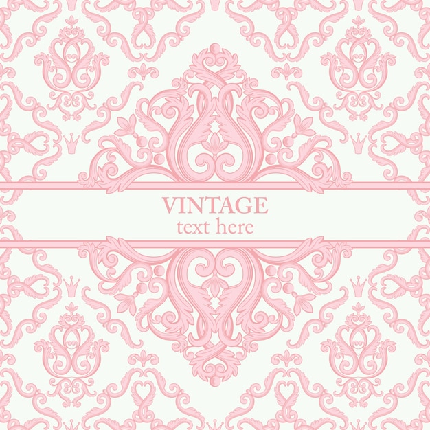 card with abstract baroque royal background in pink 