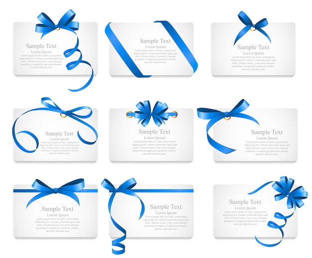 Card with Blue Ribbon and Bow Set. Vector illustration EPS10