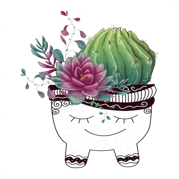 Vector card with cactuses and succulents set