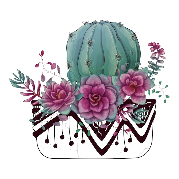 Card with cactuses and succulents set.