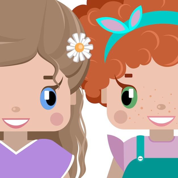 Vector card with children's friendship girl with girl flat vector illustration with happy smiling children