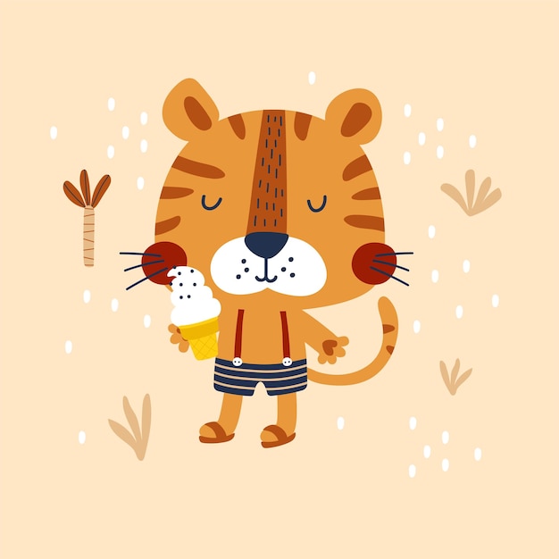 Vector card with cute tiger kids print vector illustrations