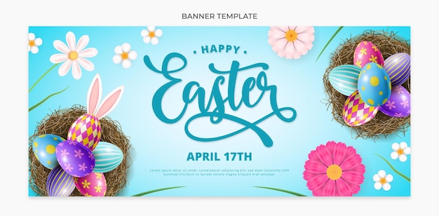 a card with easter bunny ears and a blue background with flowers and a blue background