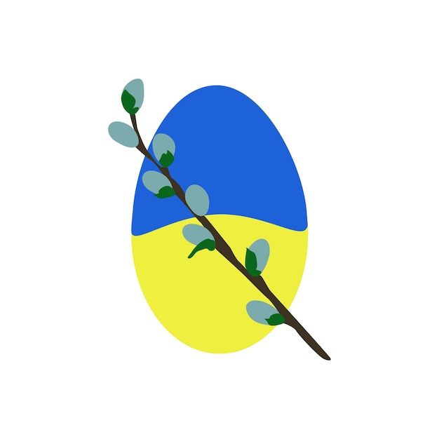 Card with Easter egg in the colors of the Ukrainian flag with a willow branch.