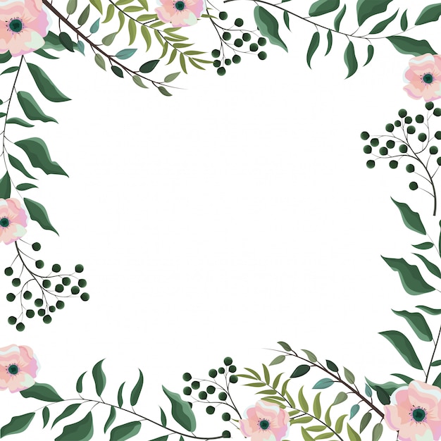 card with flowers plants and branches leaves