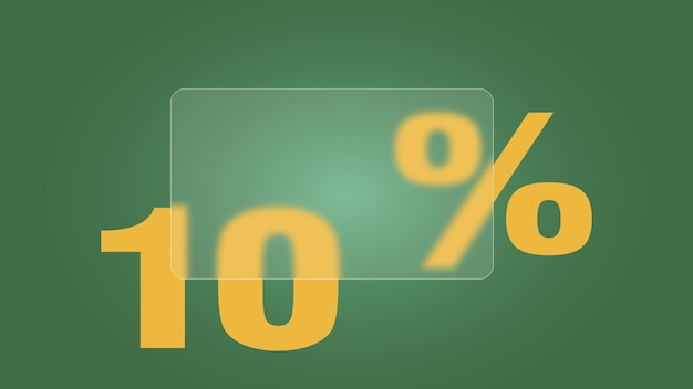 Card con effetto vetro smerigliato con sconto del 10%, base per banner in stile glassmorphism