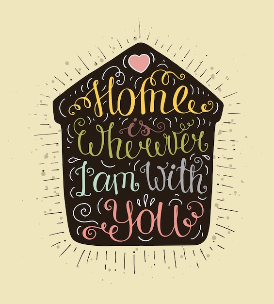 Vector card with lettering home is wherever i'm with you