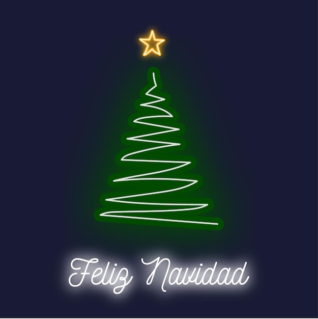 Card with neon christmas tree