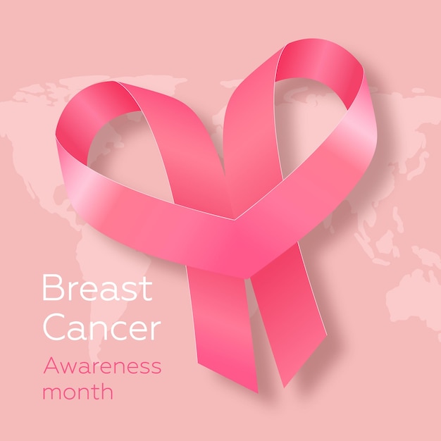 Card with pink ribbon for World Breast Cancer Awareness Month in October