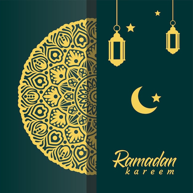 A card with a ramadan kareem and a crescent moon.