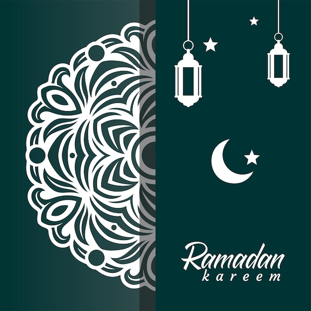 A card with a ramadan kareem and a crescent moon.