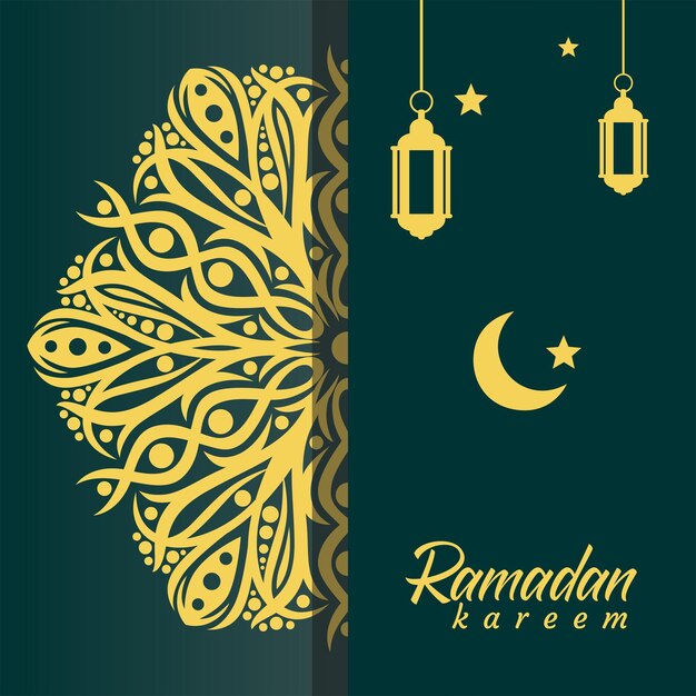A card with a ramadan kareem and a crescent moon.