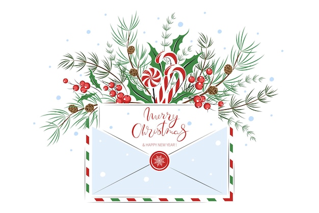 Card with with envelope traditional candies  and decorations