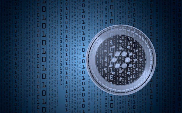 Cardano digitale criptovaluta segno codice binario numero sfondo codice binario big data mining tecnologia blu brillante astratto illustrazione vettoriale di pagamenti elettronici online illustrazione vettoriale