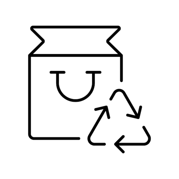 Cardboard bag with recycling line icon Garbage keeping the planet clean green peace pollution ecology Security ecology Vector line icon on white background