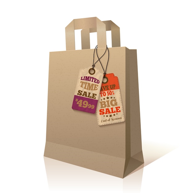 Vector cardboard bag with sale labels