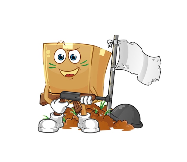 Cardboard box army character cartoon mascot vector