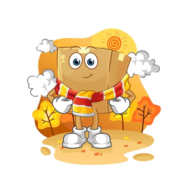 Cardboard box in the autumn cartoon mascot vector