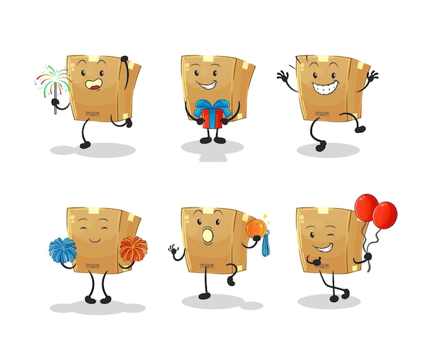 Cardboard box celebration set character cartoon mascot vector