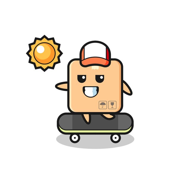 Cardboard box character illustration ride a skateboard