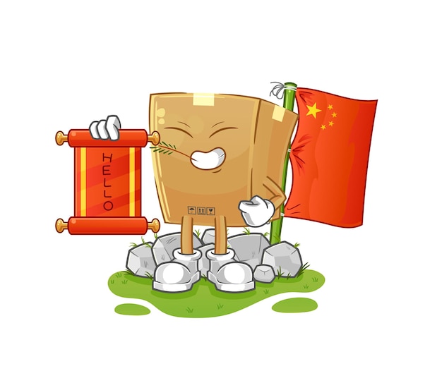 Картонная коробка китайский мультфильм мультфильм талисман вектор
