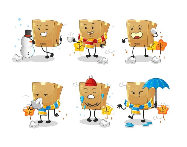 Cardboard box in cold weather character mascot vector