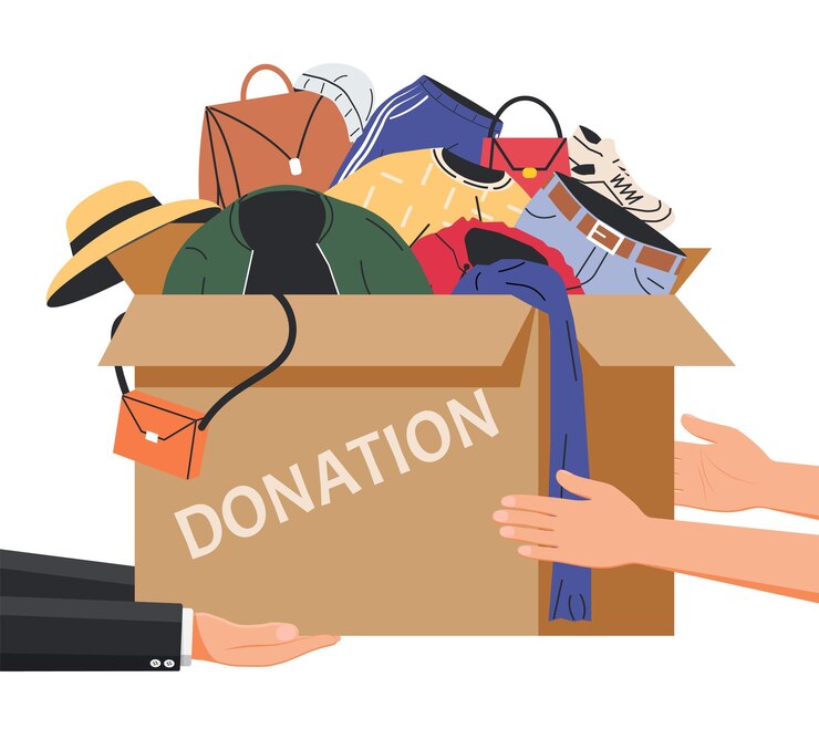 Vector cardboard box full of clothes and accessories