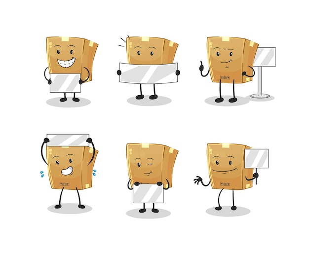 Cardboard box holding board group character. mascot vector