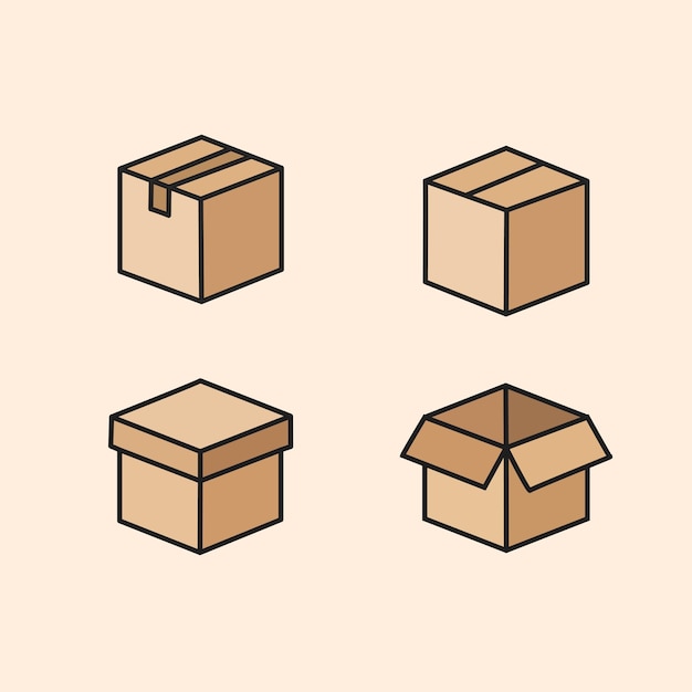 cardboard box icon set