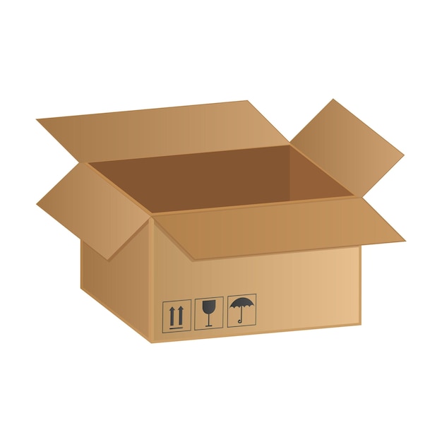 Cardboard box realistic vector illustration isolated on white background