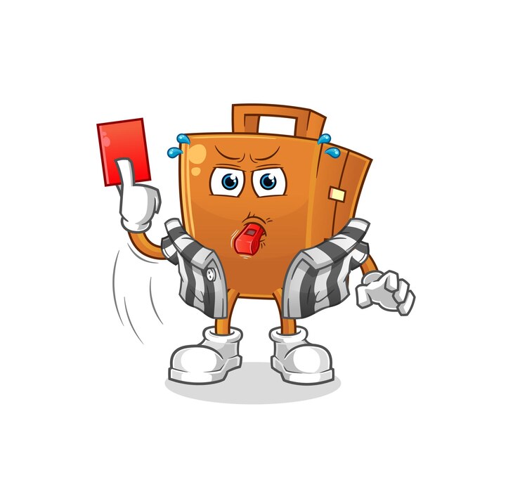 Vector cardboard box referee with red card illustration. character vector